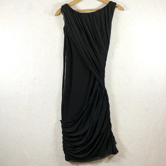 Alice + Olivia Dresses & Skirts - Alice + Olivia Womens Silk Draped Bodycon Midi Dress Sz 6 Black Slinky Cocktail